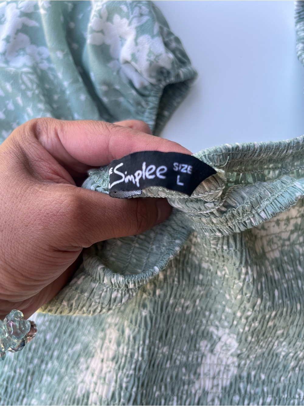 Simple Sage Green Floral Smocked Dress - Picture 2 of 4